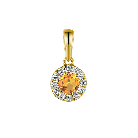9ct Yellow Gold Citrine and Diamond Pendant