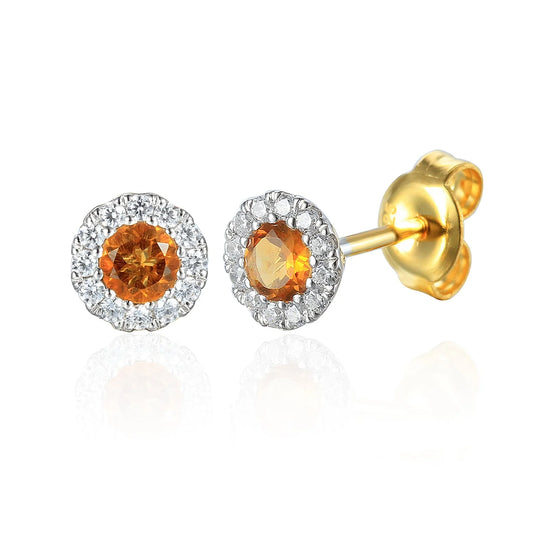 9ct Yellow Gold Citrine and Diamond Stud Earrings November Birthstone