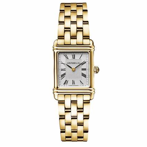 Herbelin Art Deco Rectangular Roman Numeral Dial Yellow PVD Watch 17478BP08