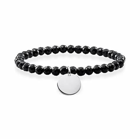 Thomas Sabo Sterling Silver Obsidian Facet Bracelet with Disc 15.5cm LBA0113-840-11 15.5cm