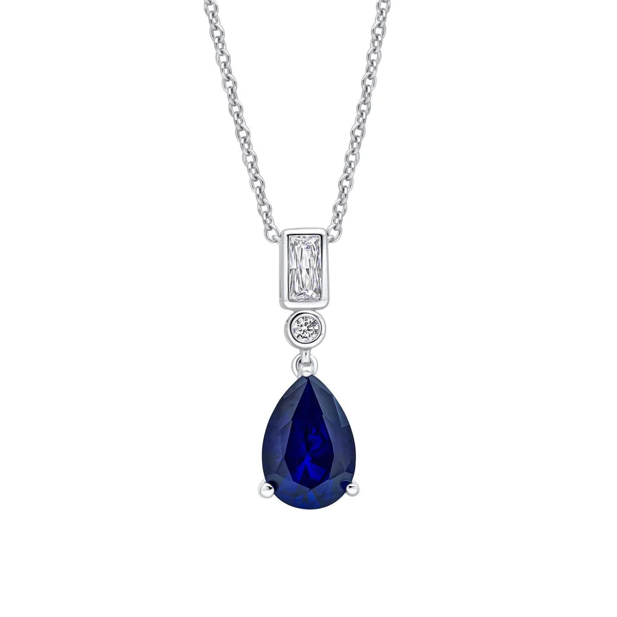 Diamonfire Blue Teardrop Cubic Zirconia Sterling Silver Necklace