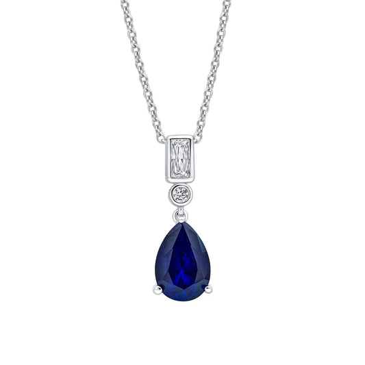 Diamonfire Blue Teardrop Cubic Zirconia Sterling Silver Necklace