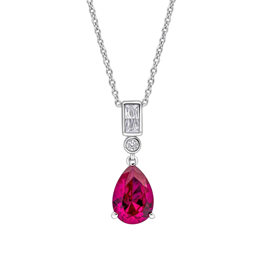 Diamonfire Red Teardrop Cubic Zirconia Sterling Silver Drop Necklace
