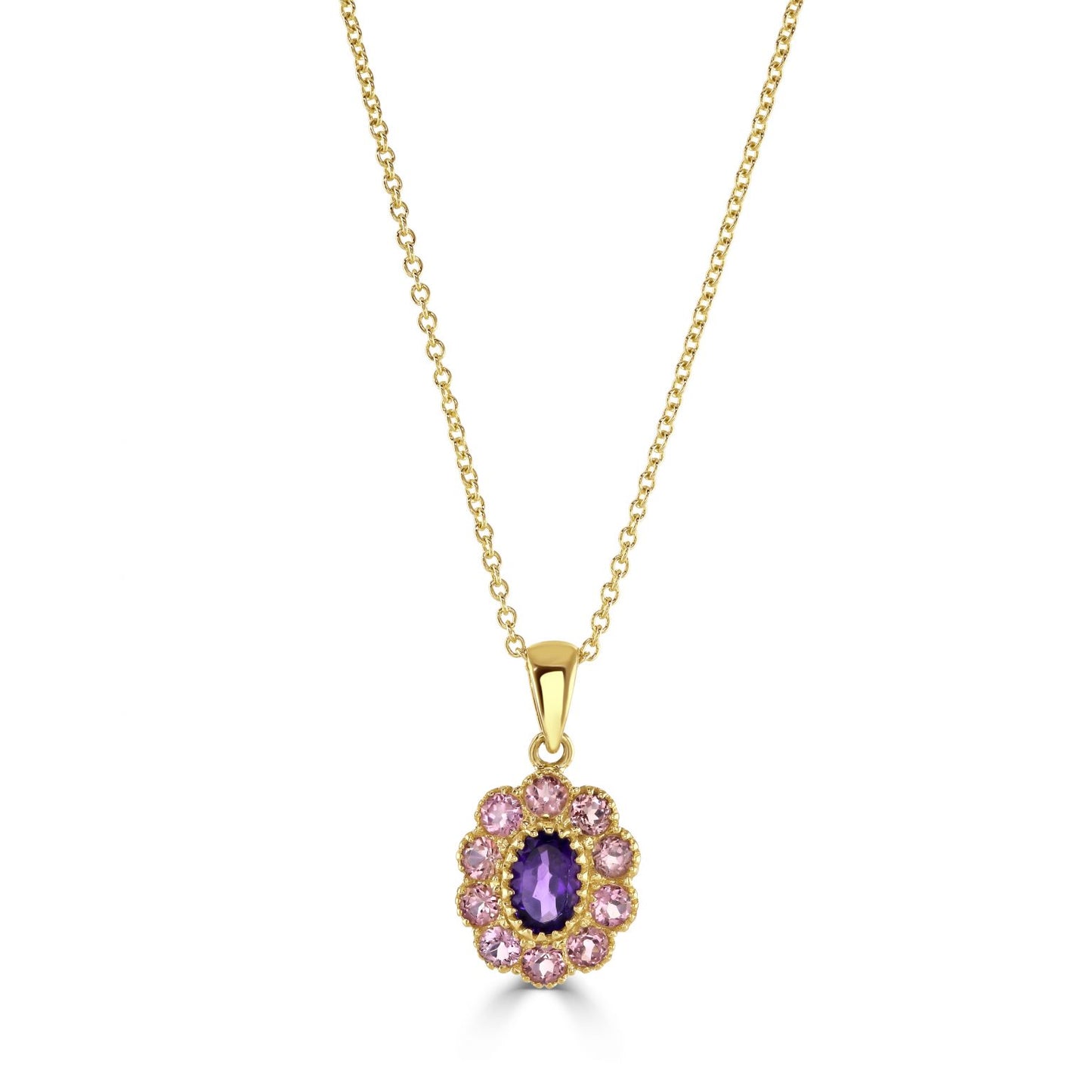 9ct Gold Amethyst And Pink Tourmaline Necklace