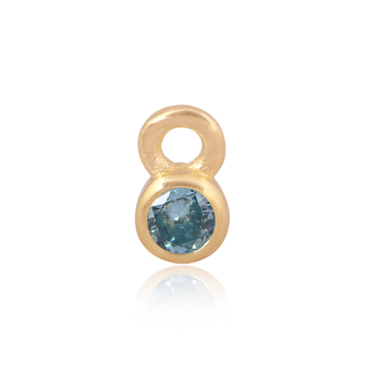 Permanent Yellow Gold Vermeil Silver Charm Aqua Cubic Zirconia March Pj-Gv2166