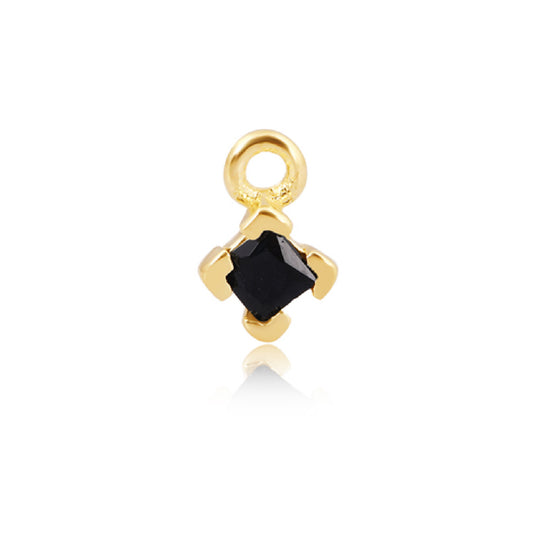 Permanent Yellow Gold Vermeil Charm Black Cubic Zirconia Square PJ-GV2112