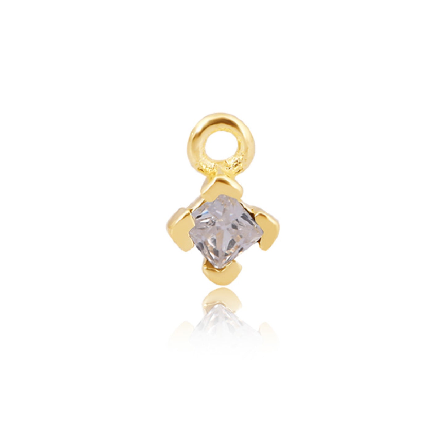 Permanent Yellow Gold Vermeil Charm White Cubic Zirconia Square PJ-GV2103