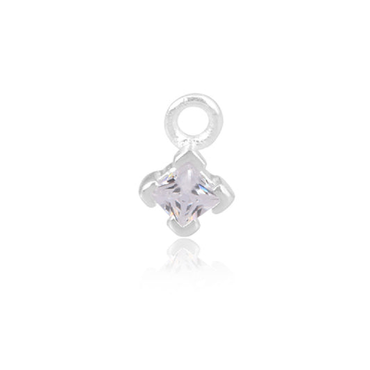 Permanent Sterling Silver Charm Square White Cubic Zirconia Pj-9252103