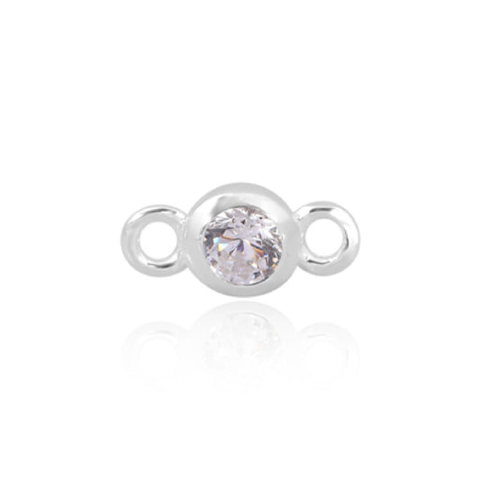 Permanent Sterling Silver Round White Cubic Zirconia Bezel April Connector