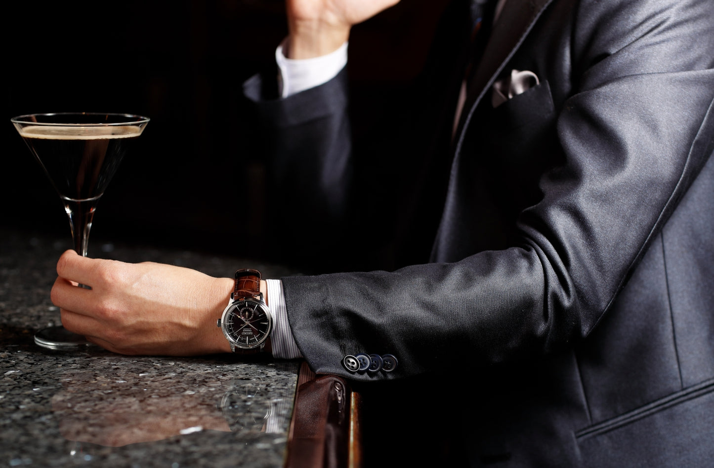 Seiko Presage Cocktail Time ‘Black Cat Martini’ Leather Strap Watch SSA393J1