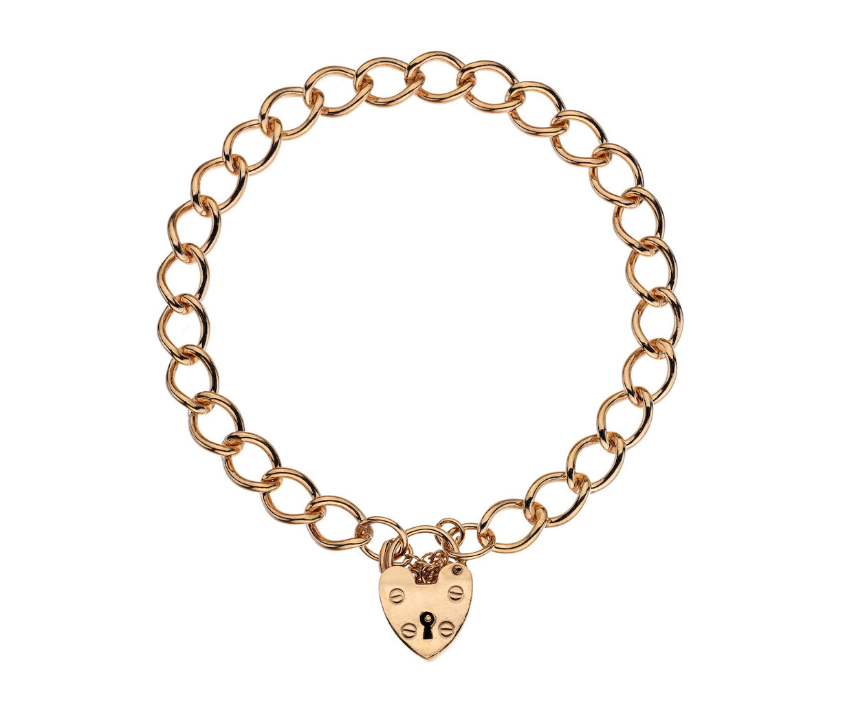 9ct Rose Gold Curb Bracelet & Padlock & Safety Chain