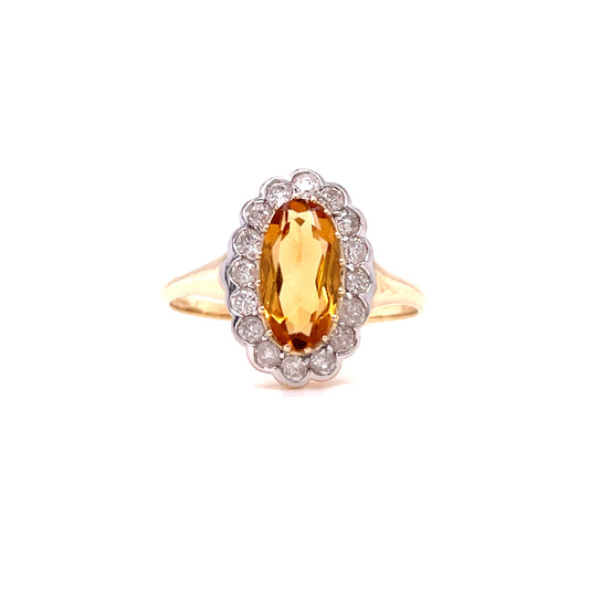 9ct Yellow Gold Citrine And Diamond Oval Cluster Ring