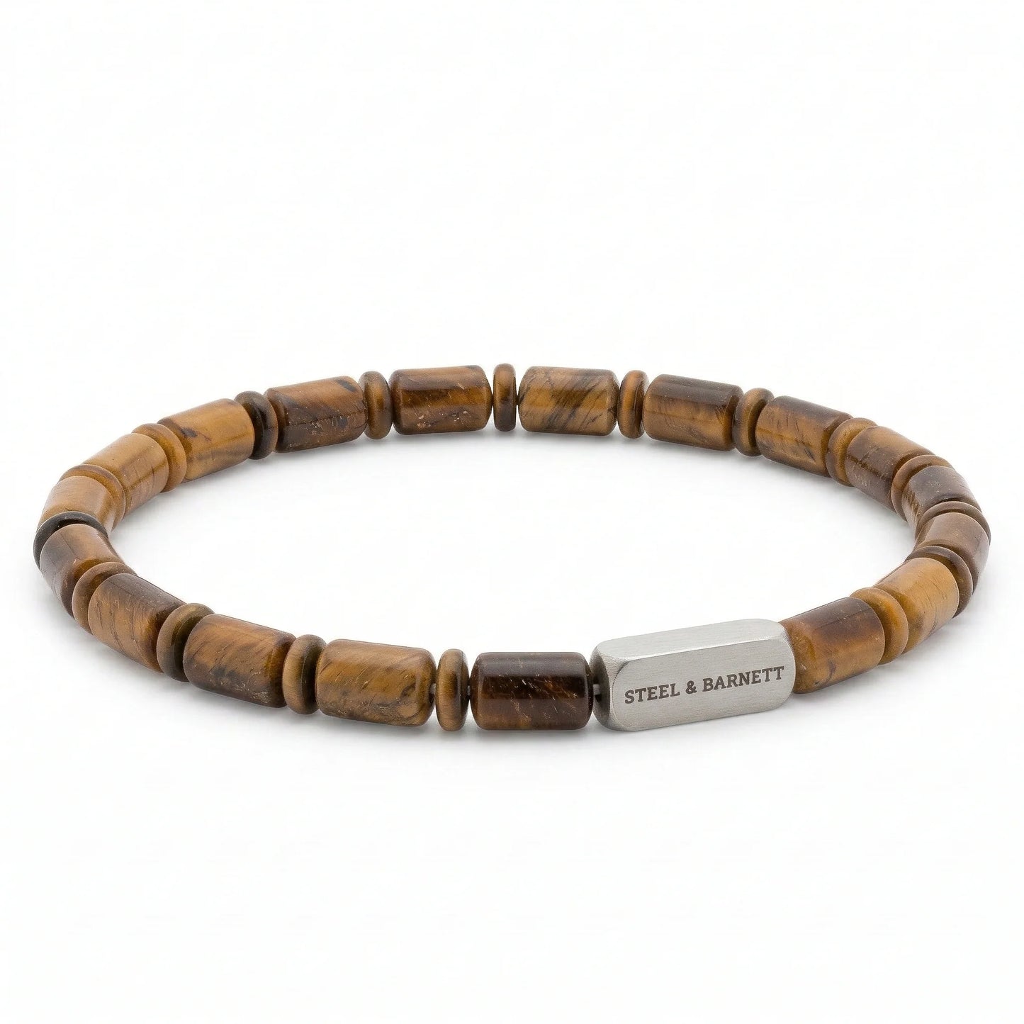 Steel & Barnett Tiger Eye Stone Barrel Beads Bracelet Small