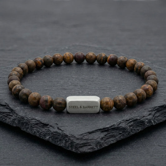 Steel & Barnett 6mm Round Matte Bronzite Gemstone Bead Bracelet Medium