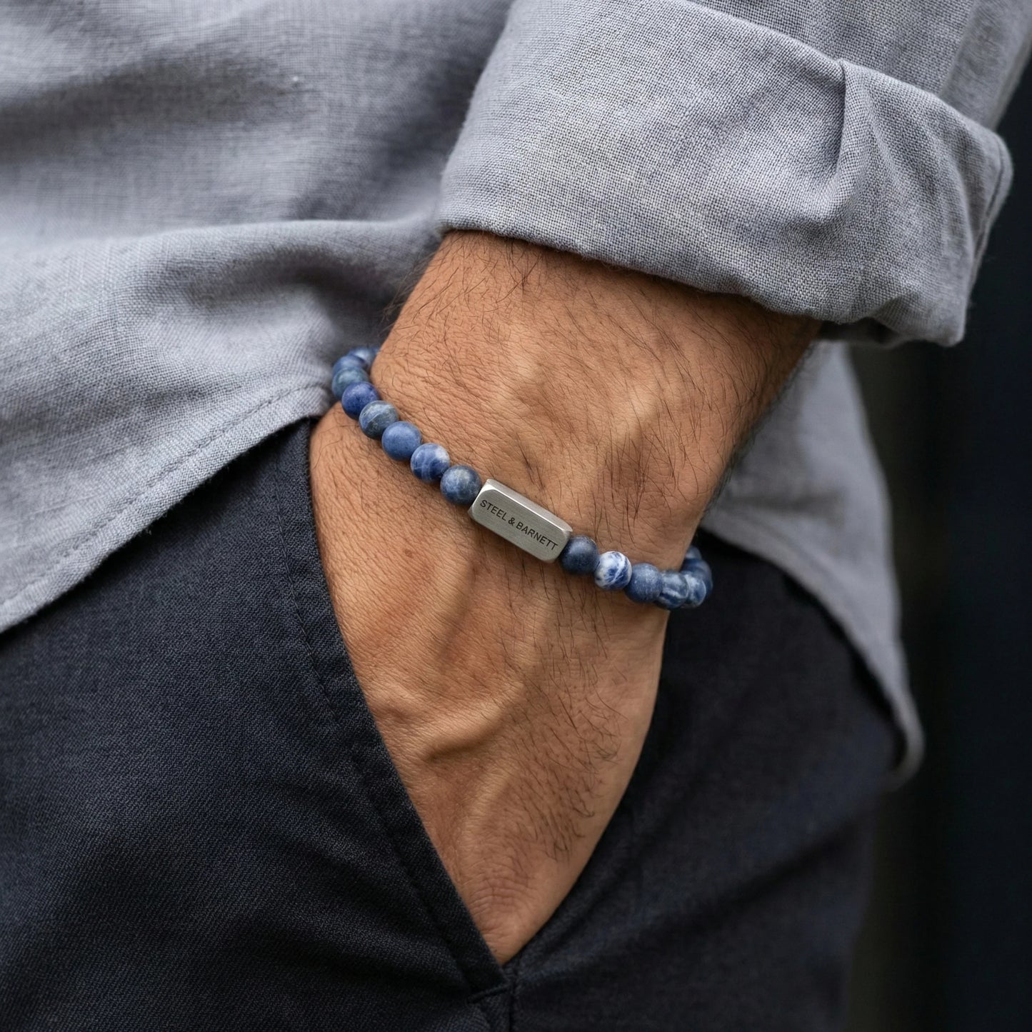 Steel & Barnett 6mm Round Matte Sodalite Gemstone Bead Bracelet Medium