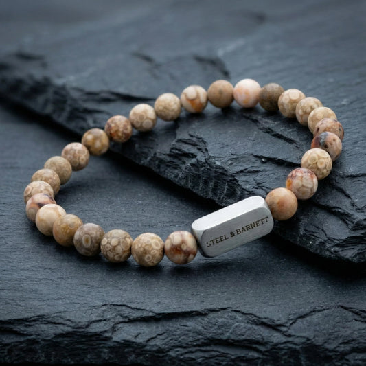 Steel & Barnett 6mm Round Maifanite Gemstone Bead Bracelet Medium