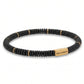 Steel & Barnett Two Tone Matte Black Onyx Gemstone Stretch Disc Bracelet with Plated 18ct Gold Small