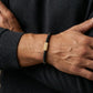 Steel & Barnett Two Tone Matte Black Onyx Gemstone Stretch Disc Bracelet with Plated 18ct Gold Small