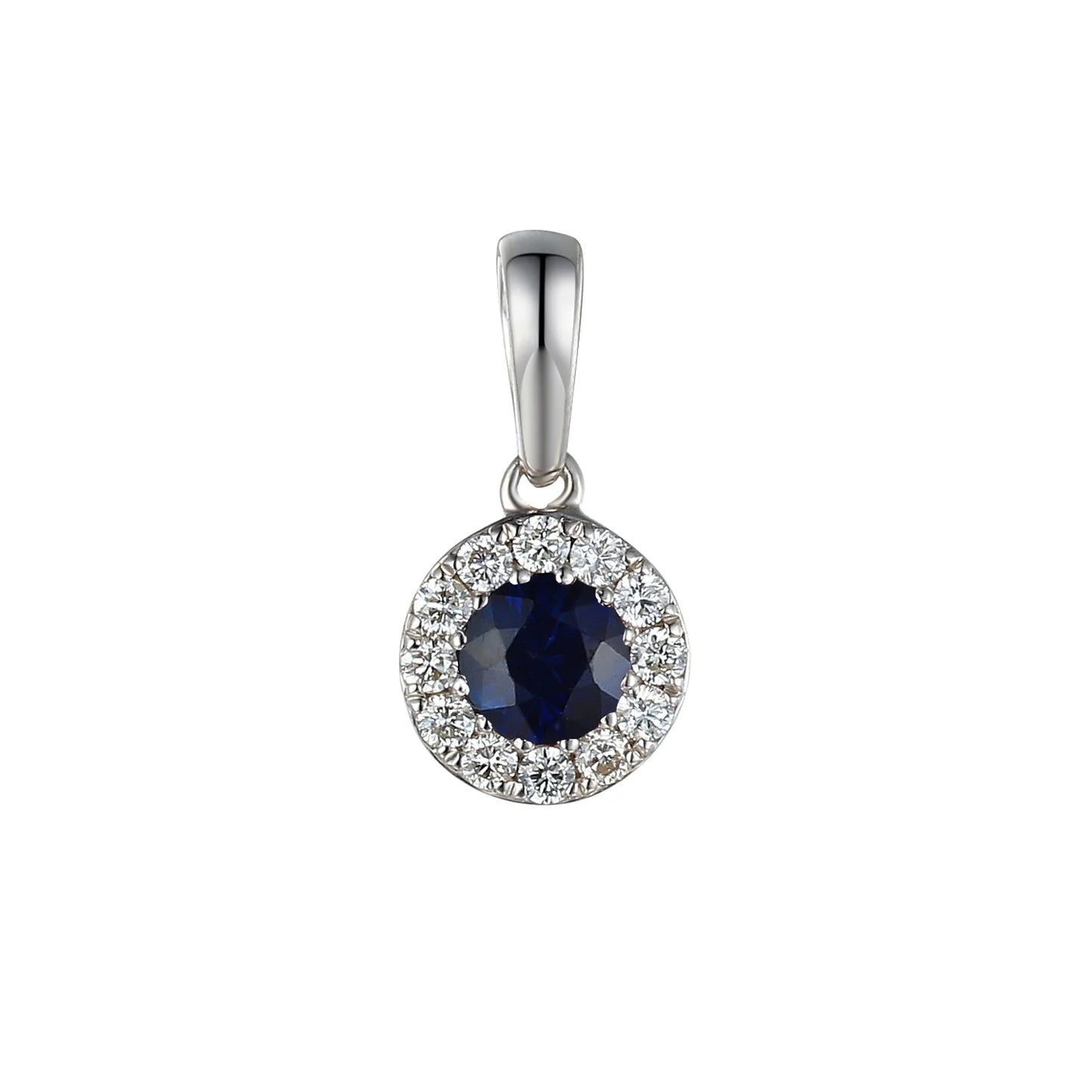 9ct White Gold Sapphire and Diamond Pendant September Birthstone