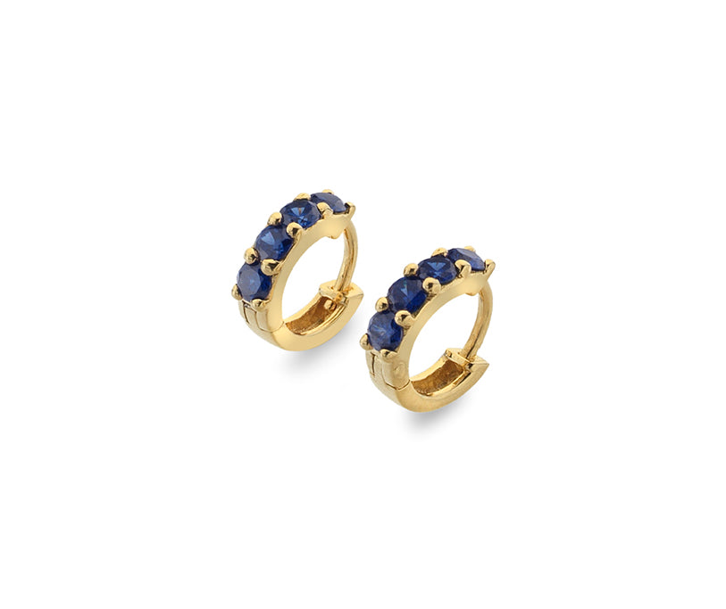 Sterling Silver Yellow Gold Plated Blue Cubic Zirconia Huggy Hoop Earrings