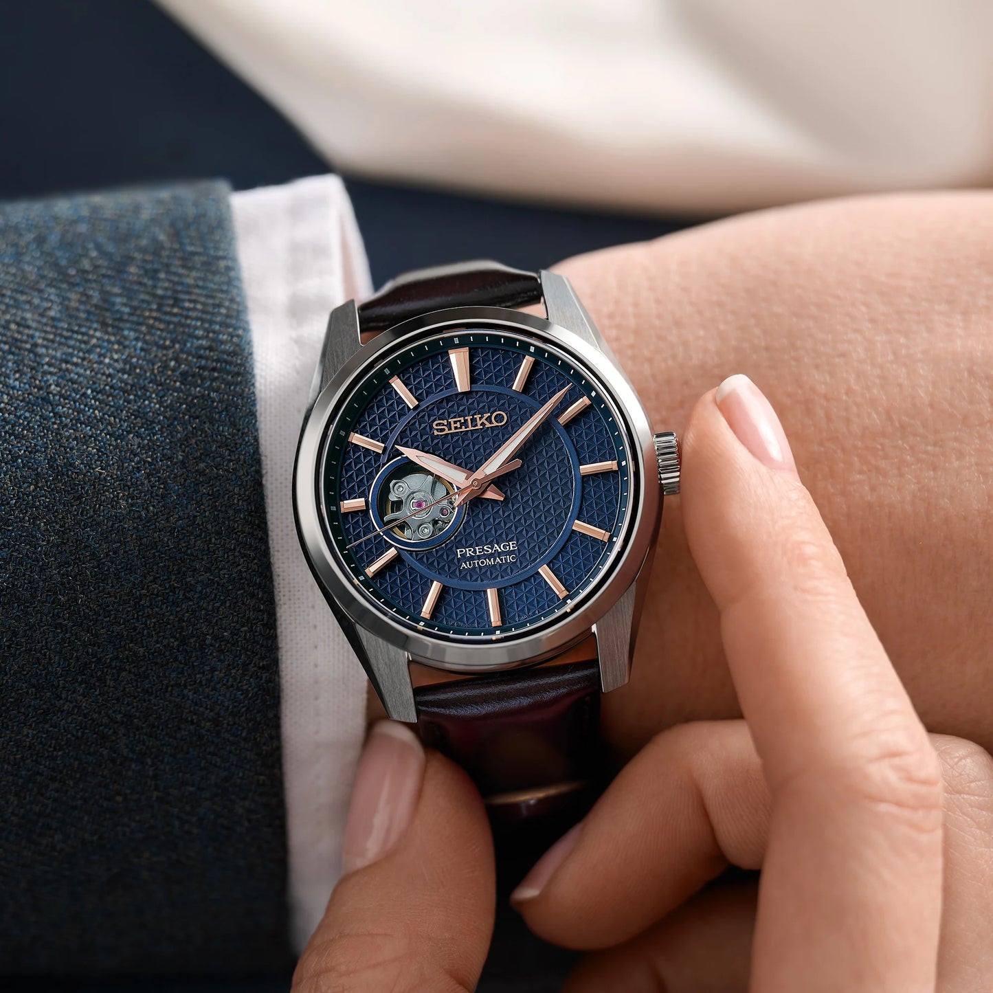 Seiko Presage Open Heart Navy Dial Presage Sharp Edge SPB311J1