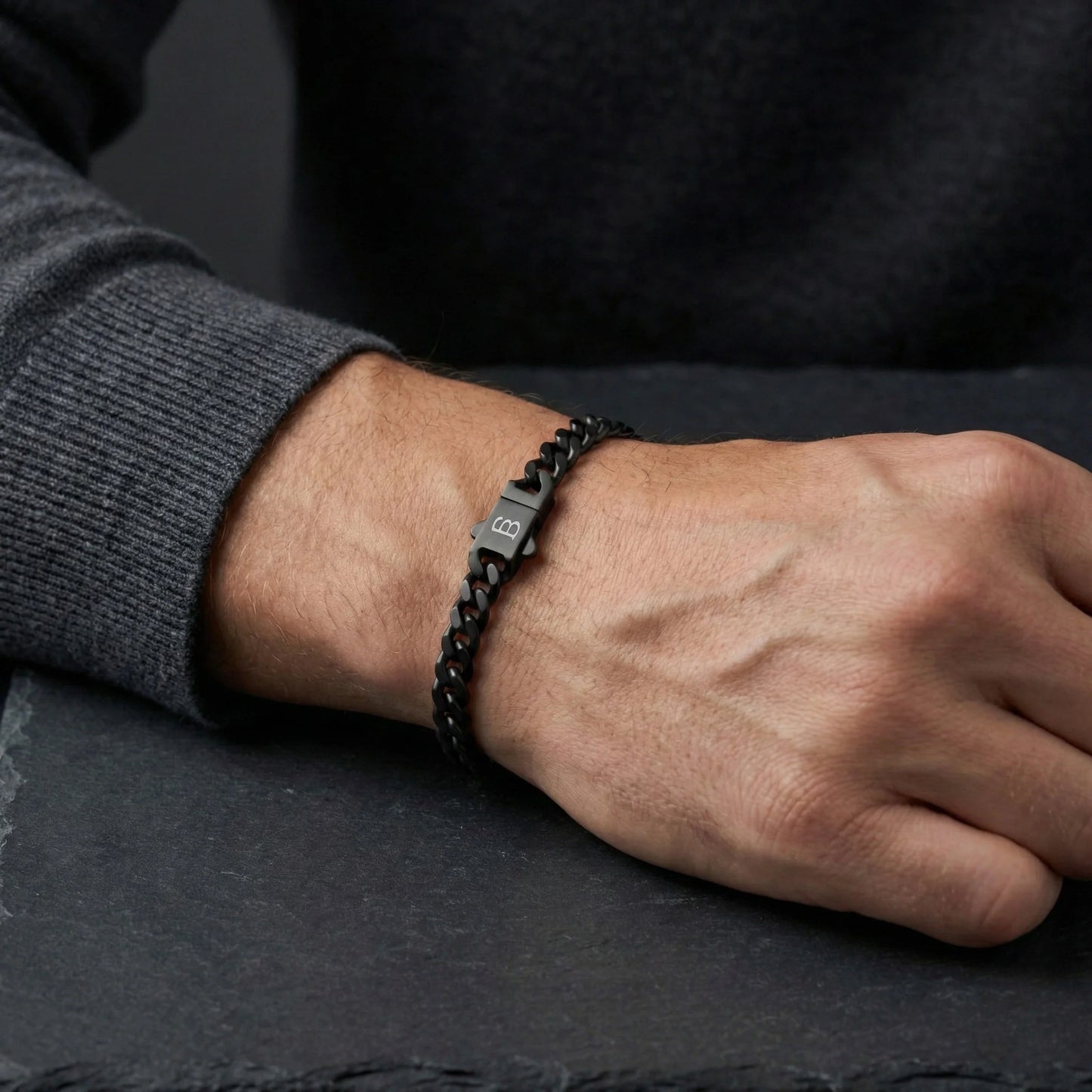 Steel & Barnett Link Chain Bracelet In Black Stainless Steel Medium
