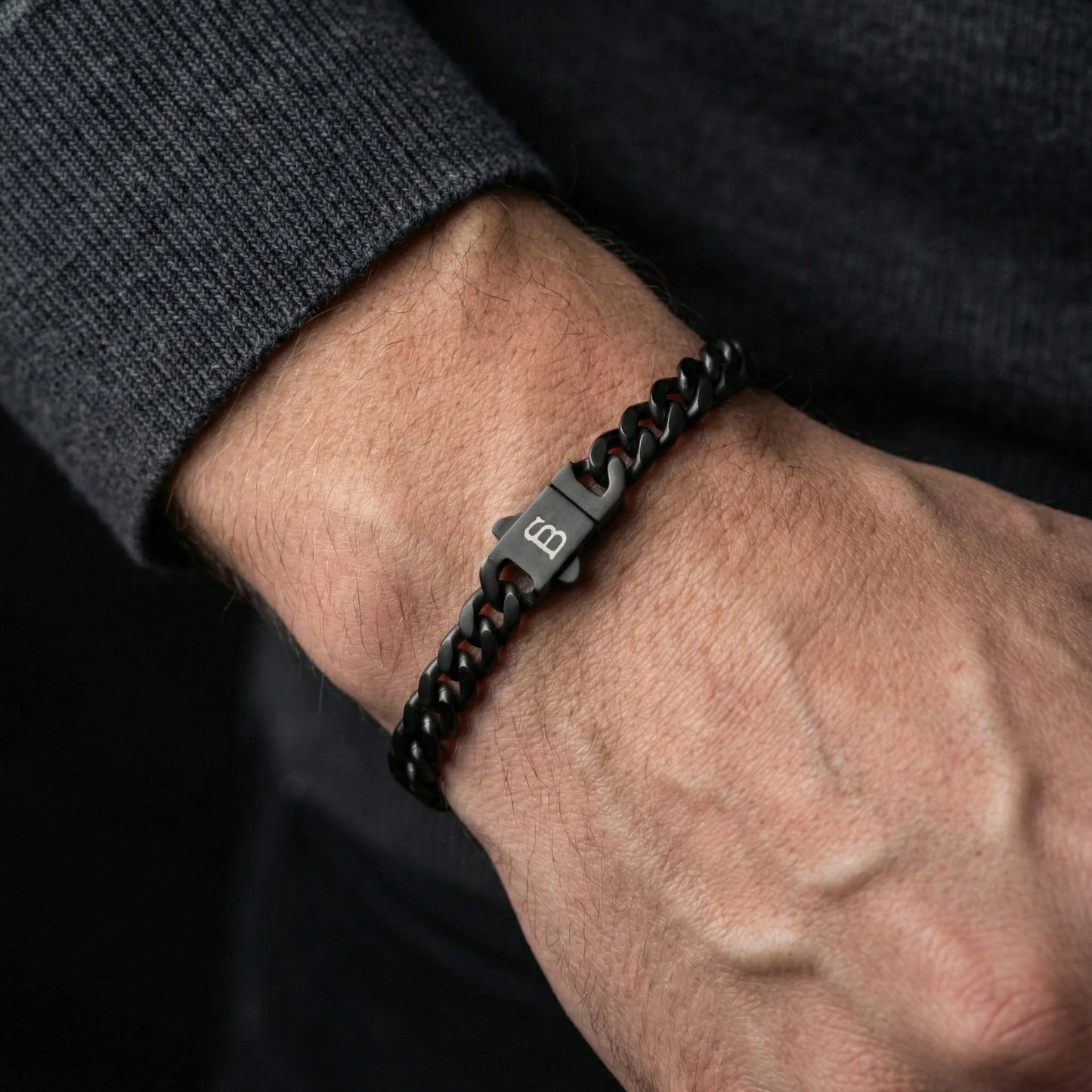 Steel & Barnett Link Chain Bracelet In Black Stainless Steel Medium