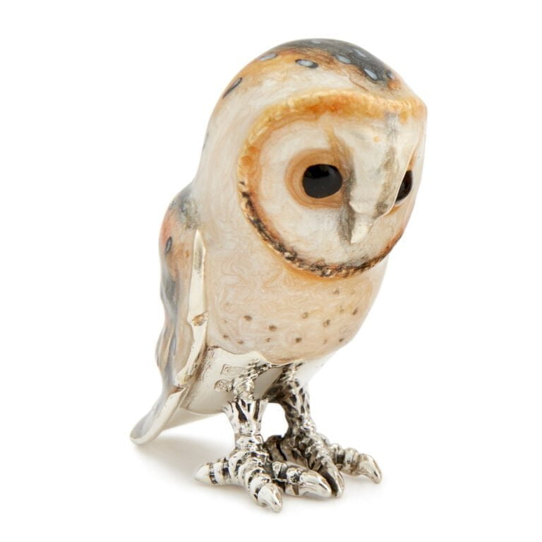 Sterling Silver Enamel Barn Owl Small