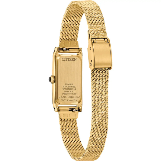 Citizen Gold Tone Fio Stainless Steel Black Dial Mesh Bracelet Watch EG7128-59E