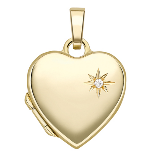 9ct Yellow Gold Heart Shaped Locket with Diamond