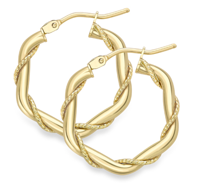 9ct Yellow Gold Twist Hoop Earrings