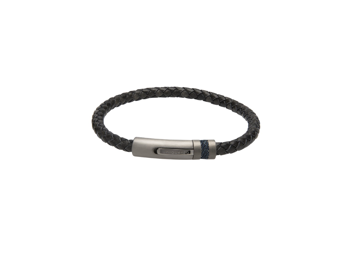Unique & Co Black Leather Bracelet 21cm