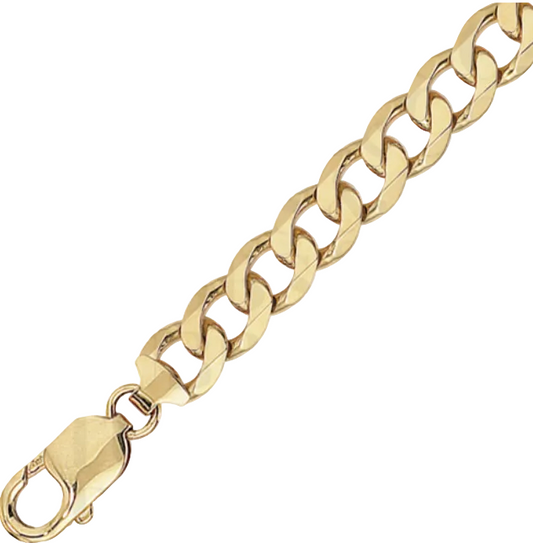 9ct Yellow Gold Flat Solid Curb Bracelet 8"