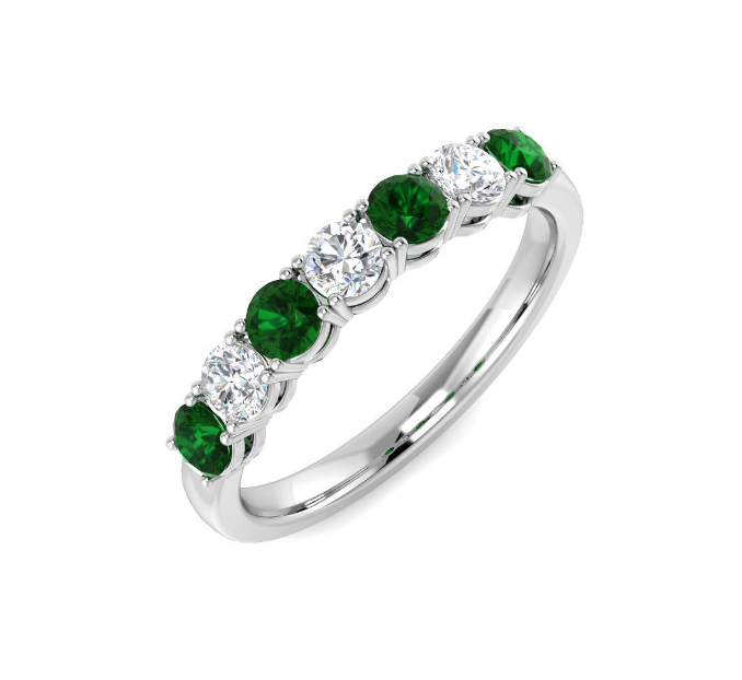 18ct White Gold Emerald and Diamond Half Eternity Ring