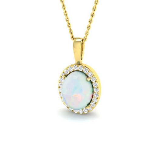 9ct Yellow Gold Oval Opal and Diamond Cluster Necklace