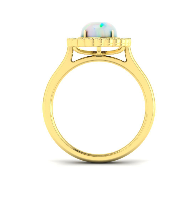9ct Yellow Gold Oval Opal and Diamond Cluster Ring