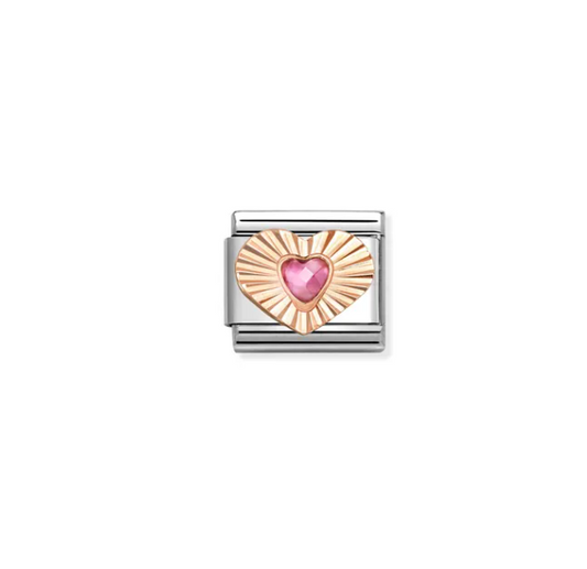 Nomination Composable Classic Rose Gold Etched Pink Cubic Zirconia Heart Charm 430610/003