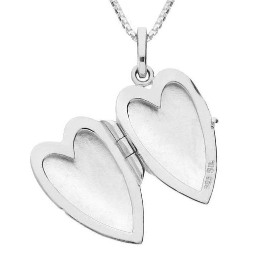 Sterling Silver Derbyshire Blue John Slim Heart Shaped Silver Locket And Chain