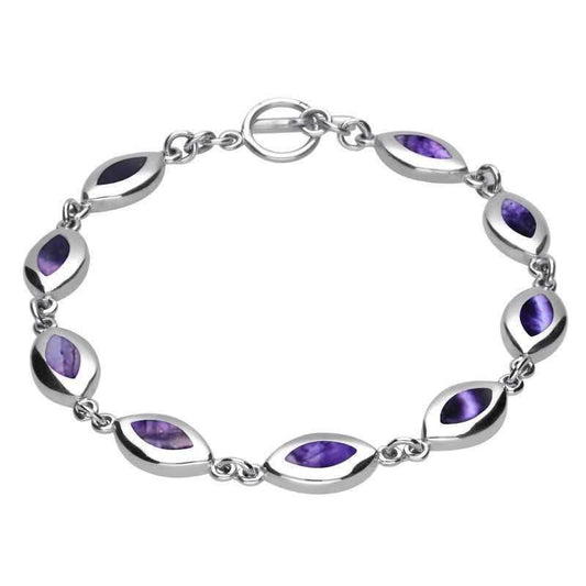 Derbyshire Blue John Sterling Silver Marquise Shaped Links Bracelet