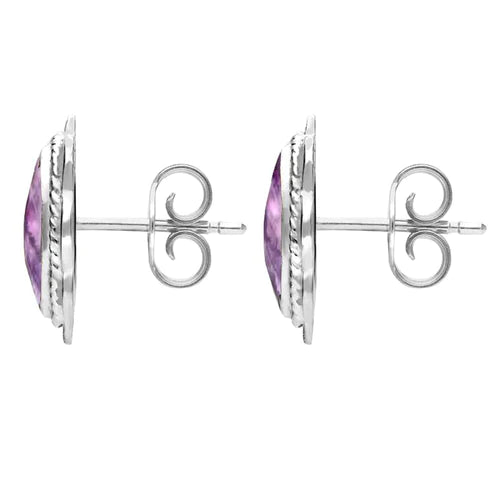 Derbyshire Blue John Sterling Silver Oval Floral Stud Earrings