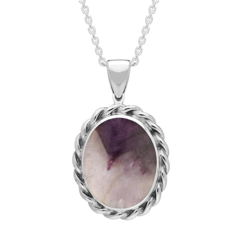 Derbyshire Blue John Sterling Silver Oval Twisted Edge Necklace