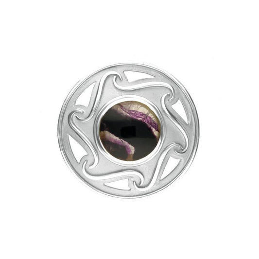 Derbyshire Blue John Sterling Silver Celtic Framed Brooch