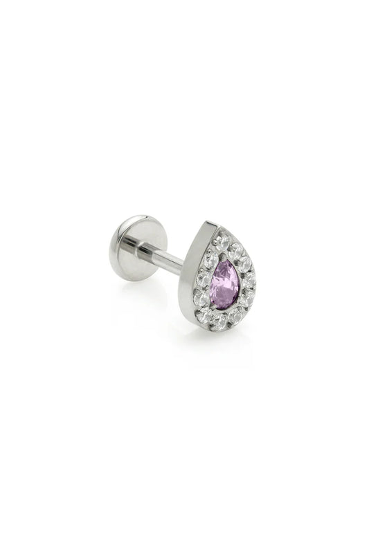 Tish Lyon Labret Titanium Lilac and White Stone Teardrop Stud Earrings