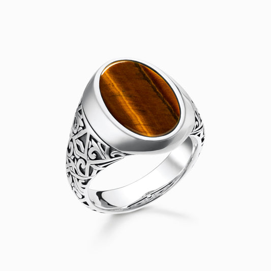 Thomas Sabo Rebel Oval Tigers Eye Signet Ring Size 62 TR2242-826-2