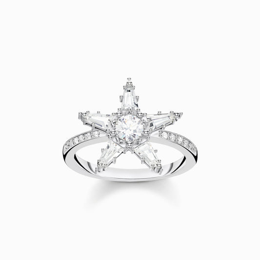 Thomas Sabo Sterling Silver Cubic Zirconia Large Star Ring Size 54 TR2271-051-14