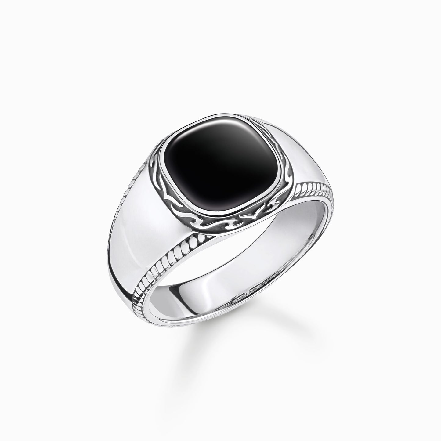 Thomas Sabo Rebel Cushion Onyx Signet Ring Size 60 TR2388-641-11