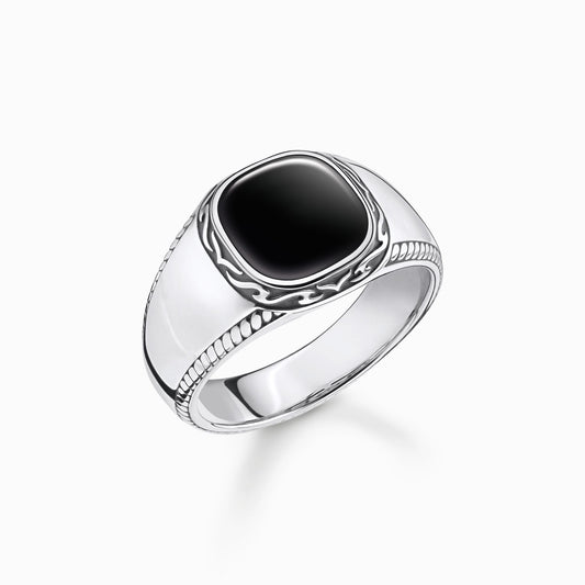 Thomas Sabo Rebel Cushion Onyx Signet Ring Size 60 TR2388-641-11