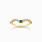 Thomas Sabo Yellow Gold Plated Green and White Cubic Zirconia Wishbone Ring Size 54 TR2398-971-7