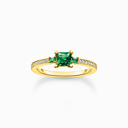 Thomas Sabo Yellow Gold Plated Green and White Cubic Zirconia Ring Size 54  TR2402-971-6