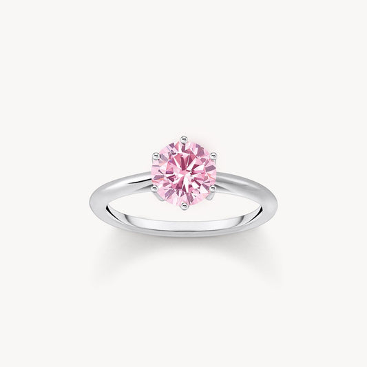 Thomas Sabo Sterling Silver Pink Cubic Zirconia Ring Size 52 TR2474-051-9